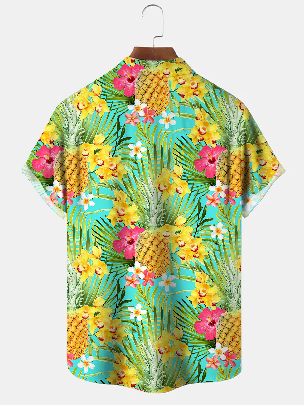 Alohadaddy Coconut Tree Plant Pineapple Button Pocket Casual Short Sleeve Shirt