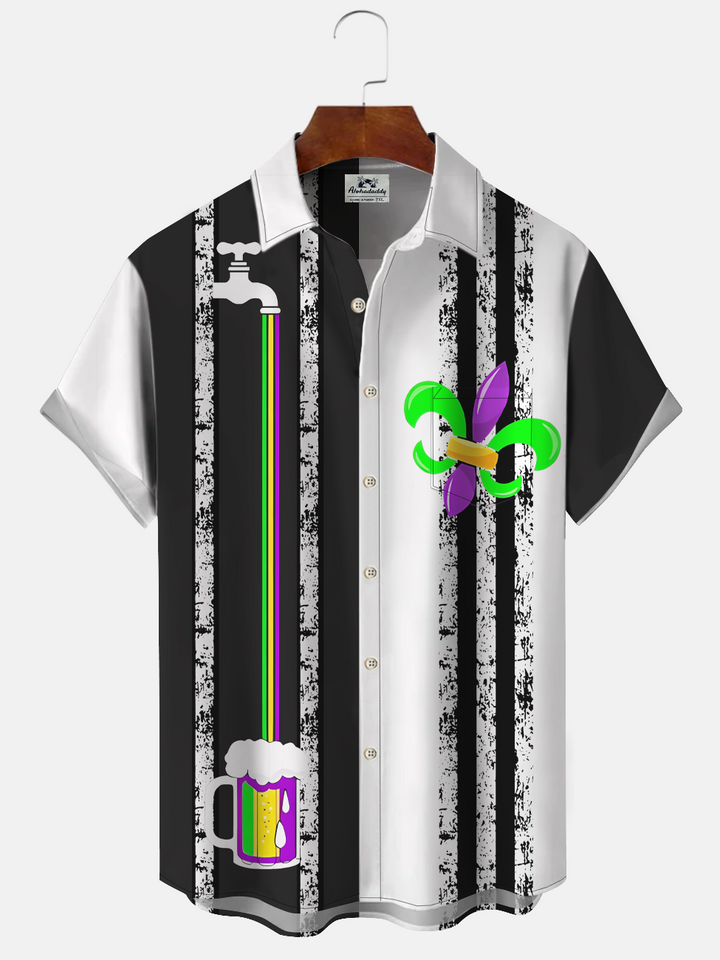 Alohadaddy Contrast Geometric Button Pocket Casual Short Sleeve Shirt