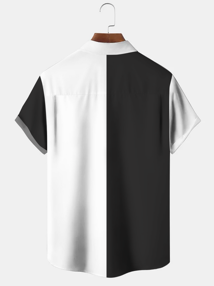 Alohadaddy Contrast Geometric Button Pocket Casual Short Sleeve Shirt