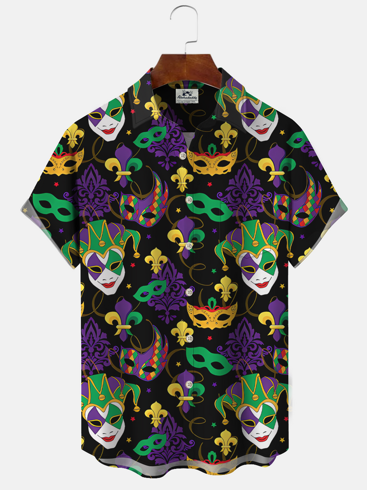 Alohadaddy Mask Christmas Button Pocket Casual Short Sleeve Shirt