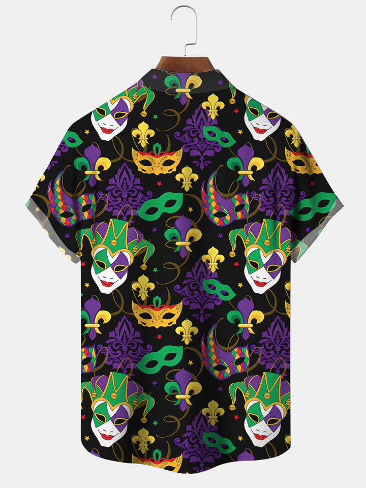 Alohadaddy Mask Christmas Button Pocket Casual Short Sleeve Shirt