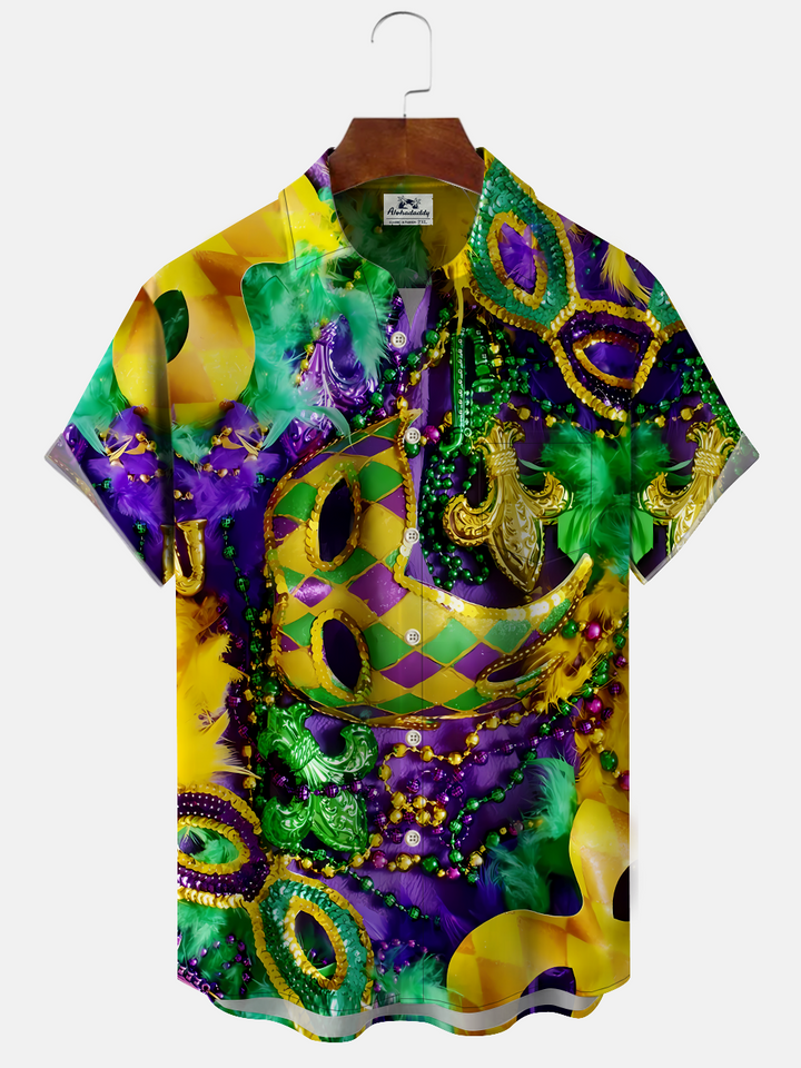 Alohadaddy Mask Christmas Button Pocket Casual Short Sleeve Shirt