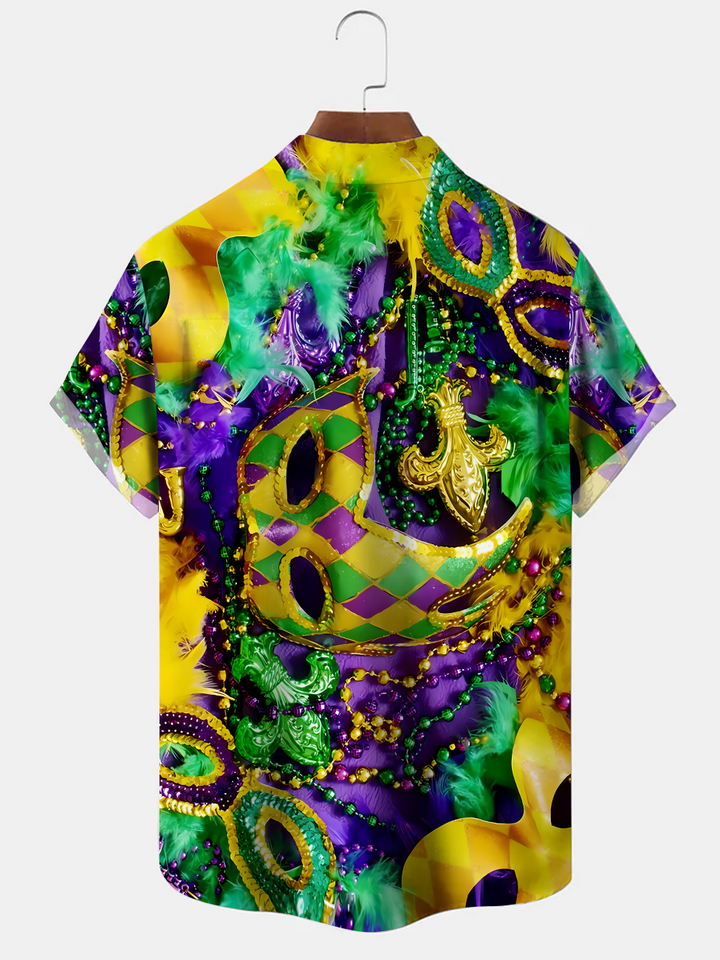 Alohadaddy Mask Christmas Button Pocket Casual Short Sleeve Shirt
