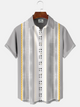 Alohadaddy Geometric Button Pocket Casual 50S Bowling Commuter Short Sleeve Shirt