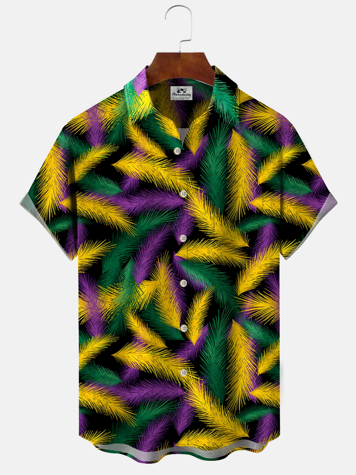 Alohadaddy Contrast Feather Button Pocket Casual Short Sleeve Shirt