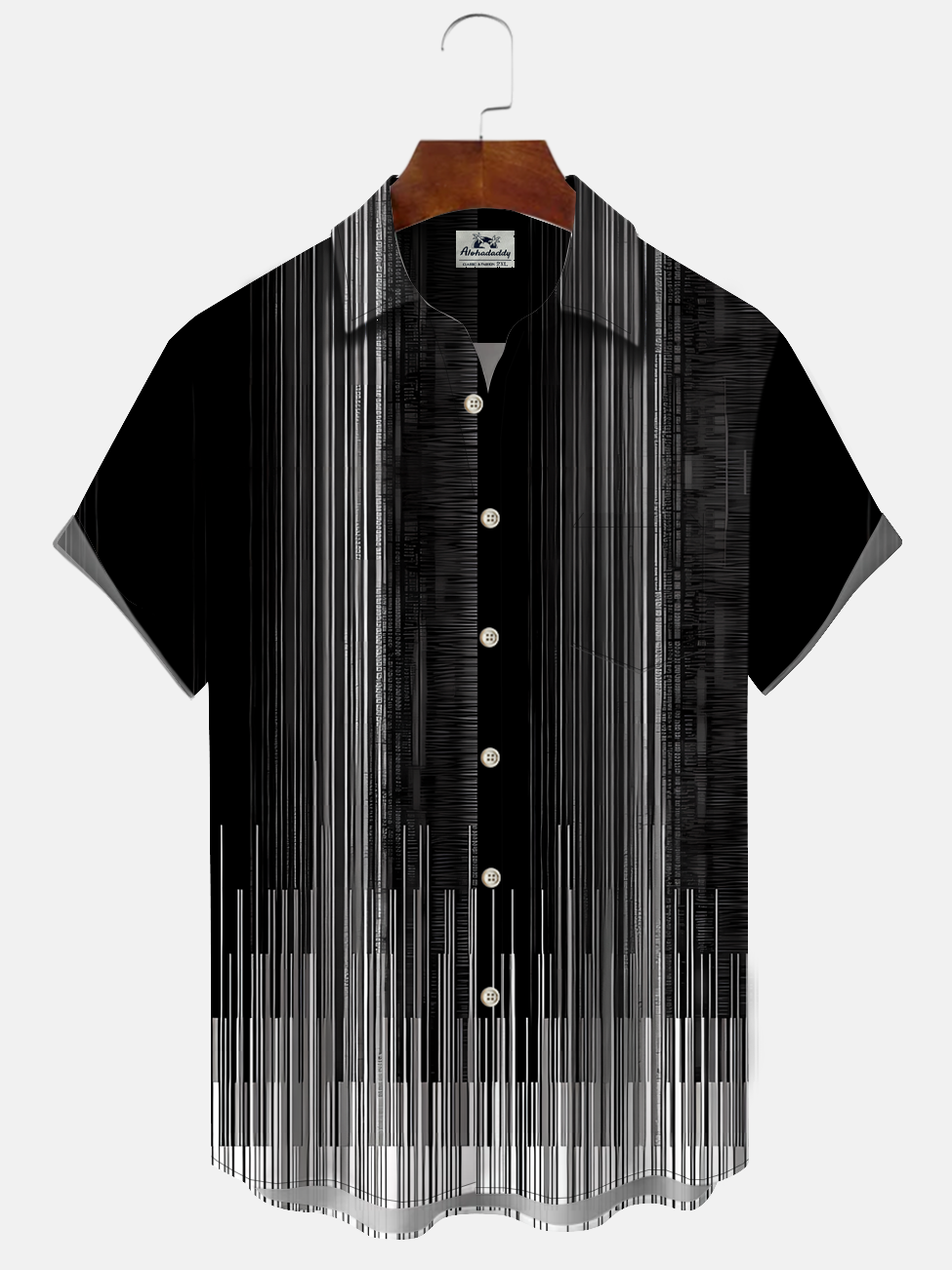 Alohadaddy Geometric Stripe Button Pocket Casual Short Sleeve Shirt