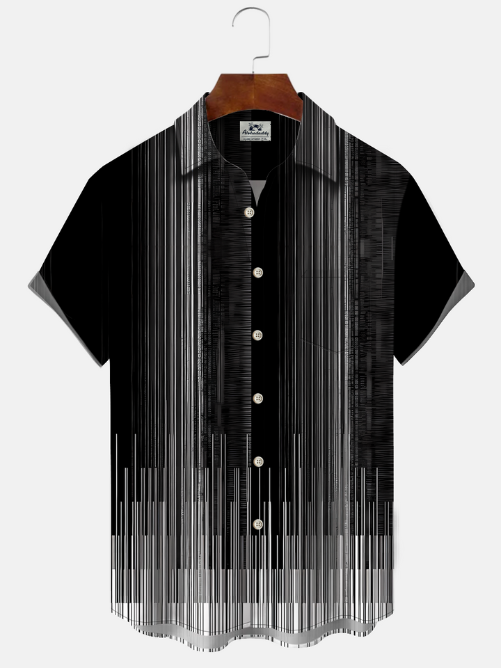 Alohadaddy Geometric Stripe Button Pocket Casual Short Sleeve Shirt