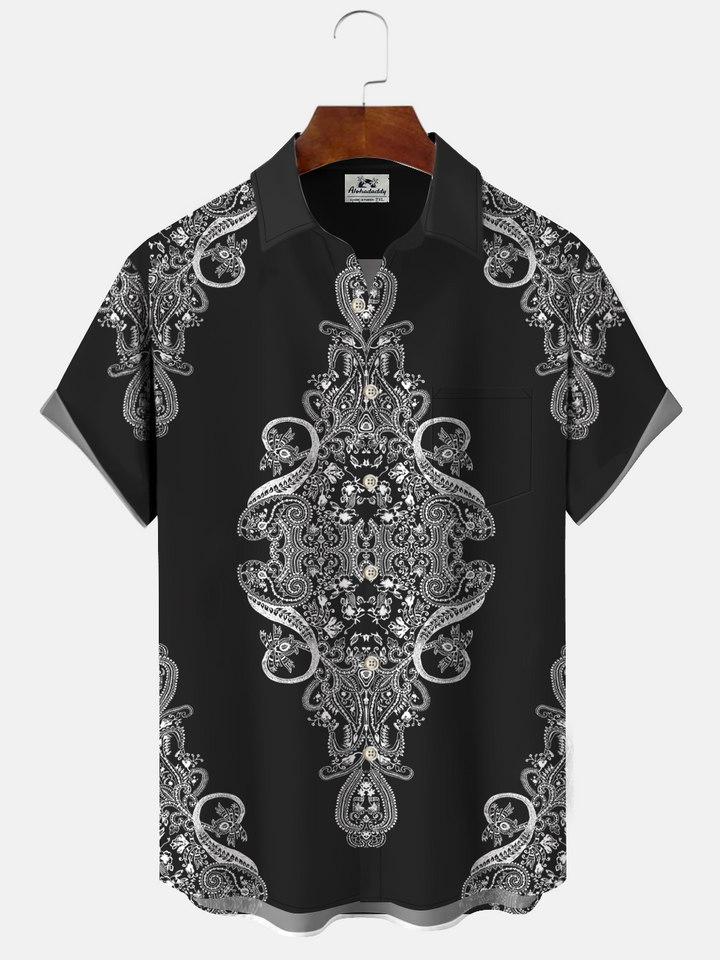 Alohadaddy Ethnic Pattern Button Pocket Casual Short Sleeve Shirt