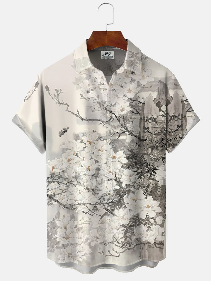 Alohadaddy Plant Flower Button Pocket Casual Short Sleeve Shirt