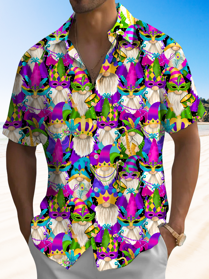 Alohadaddy Mask Carnival Button Pocket Casual Short Sleeve Shirt