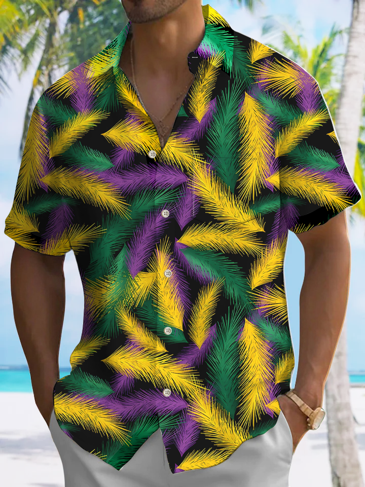 Alohadaddy Contrast Feather Button Pocket Casual Short Sleeve Shirt