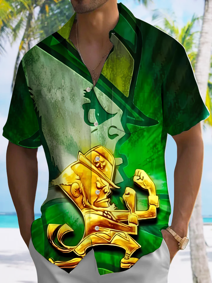 Alohadaddy Four Leaf Clover Carnival Button Pocket Casual Short Sleeve Shirt