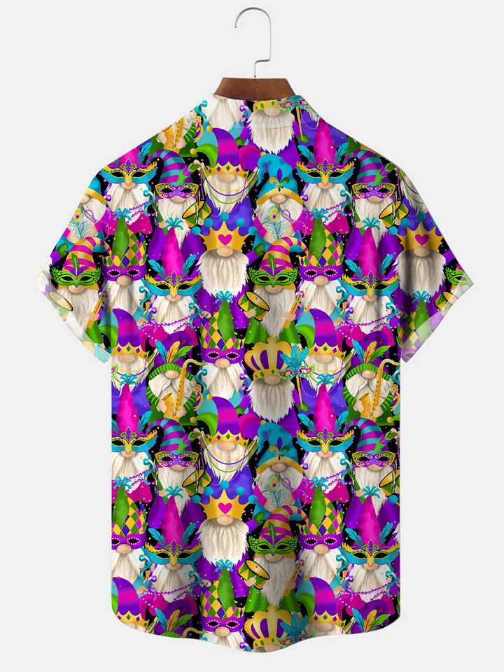 Alohadaddy Mask Carnival Button Pocket Casual Short Sleeve Shirt