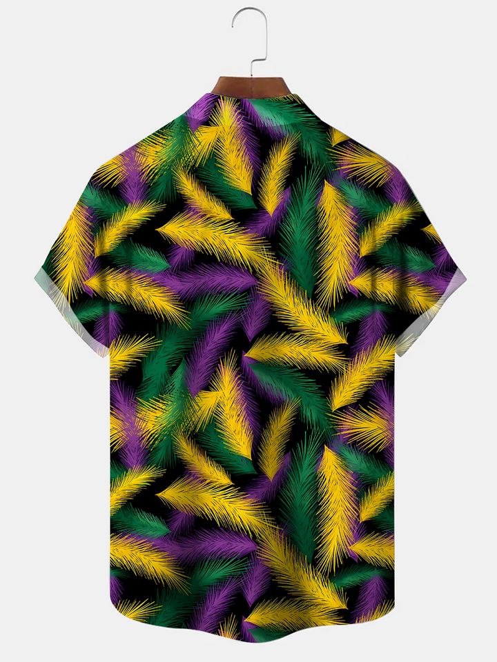 Alohadaddy Contrast Feather Button Pocket Casual Short Sleeve Shirt