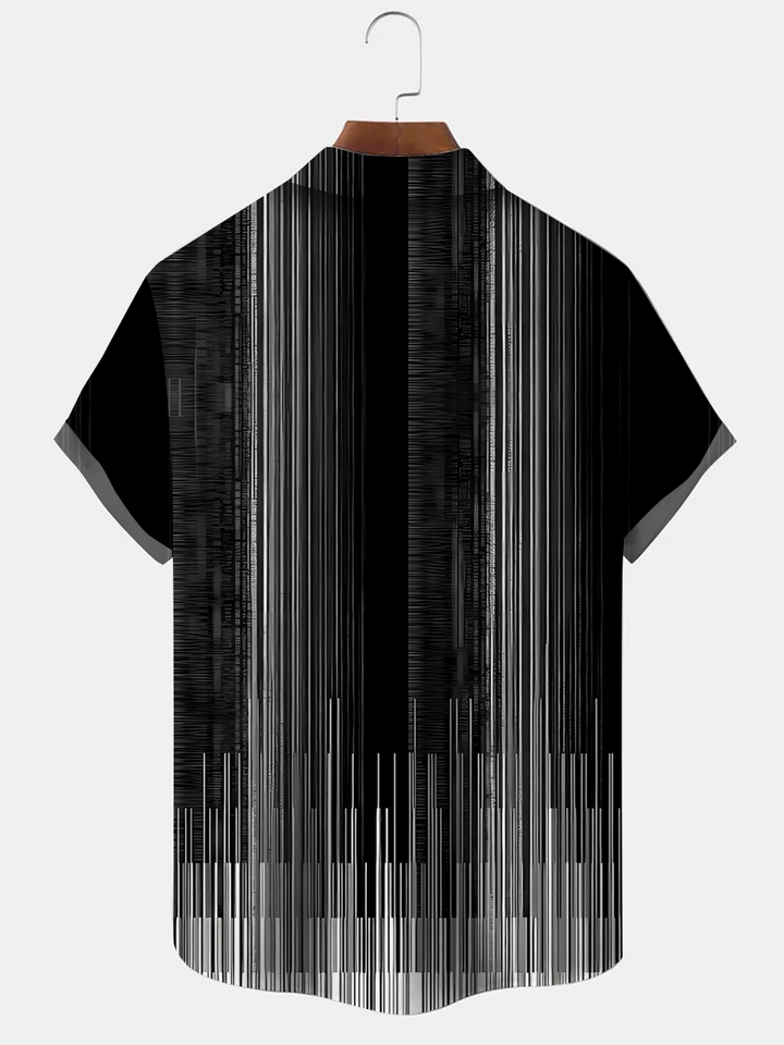 Alohadaddy Geometric Stripe Button Pocket Casual Short Sleeve Shirt