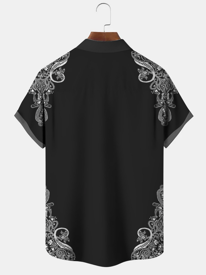 Alohadaddy Ethnic Pattern Button Pocket Casual Short Sleeve Shirt