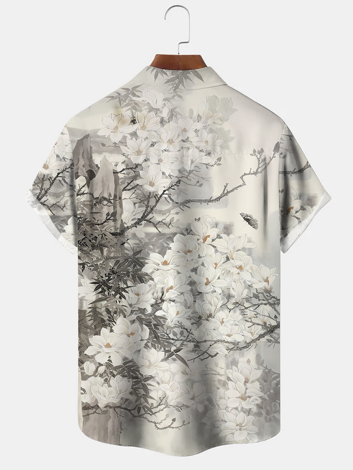 Alohadaddy Plant Flower Button Pocket Casual Short Sleeve Shirt