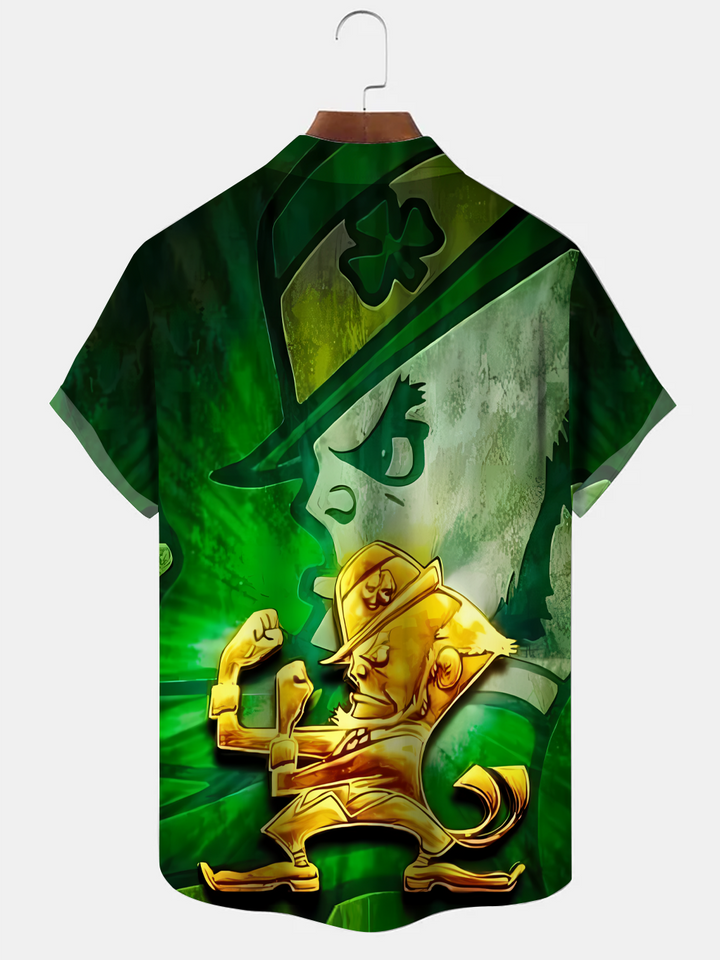 Alohadaddy Four Leaf Clover Carnival Button Pocket Casual Short Sleeve Shirt