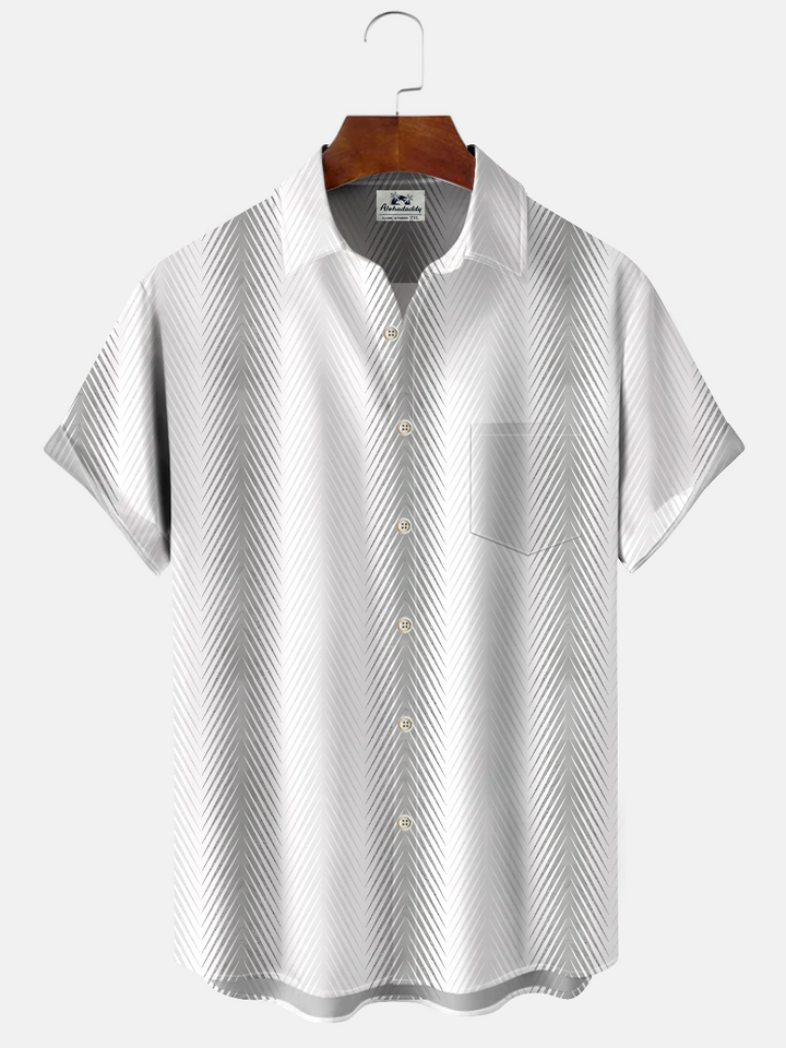Alohadaddy Geometric Button Pocket Casual 50S Bowling Commuter Short Sleeve Shirt