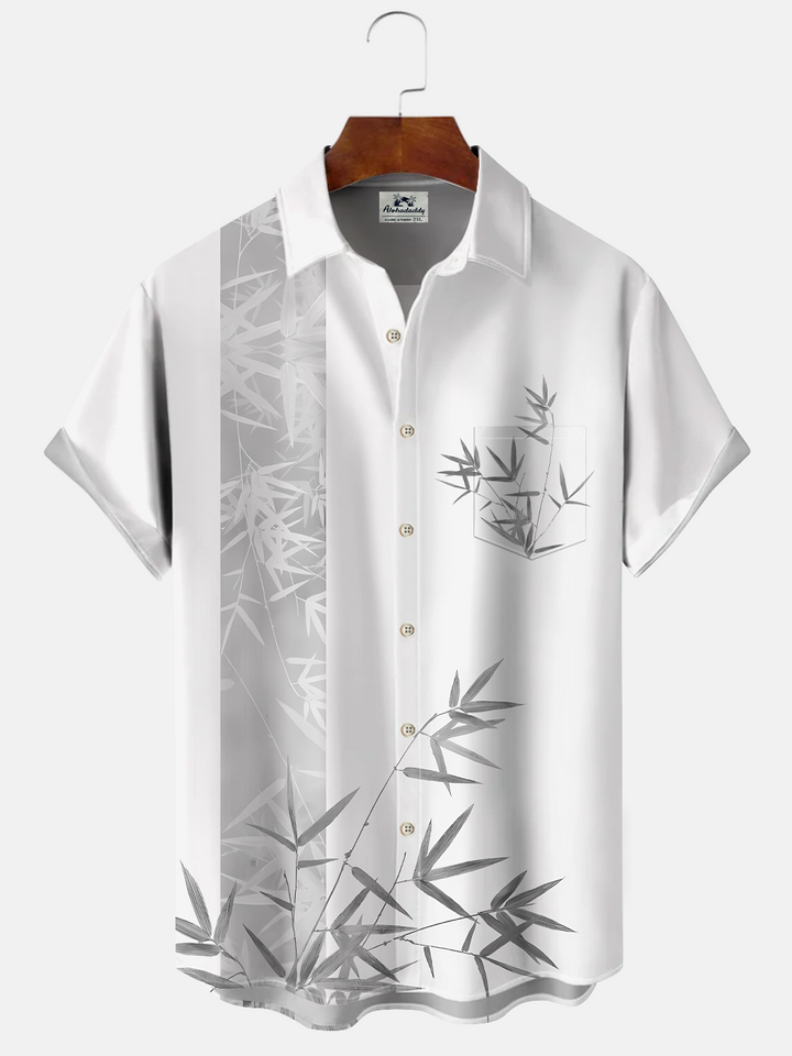 Alohadaddy Plant Bamboo Button Pocket Casual Short Sleeve Shirt