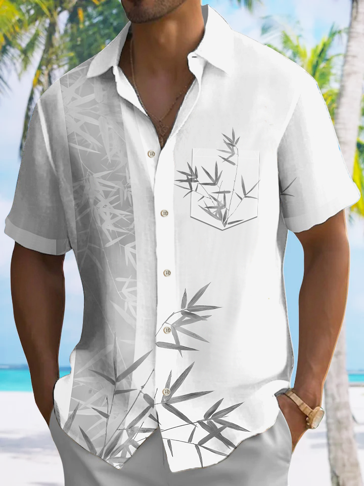 Alohadaddy Plant Bamboo Button Pocket Casual Short Sleeve Shirt