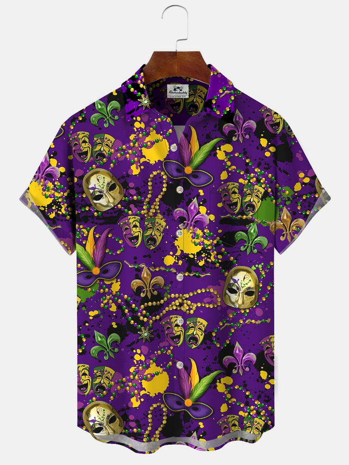 Alohadaddy Mask Carnival Button Pocket Casual Short Sleeve Shirt