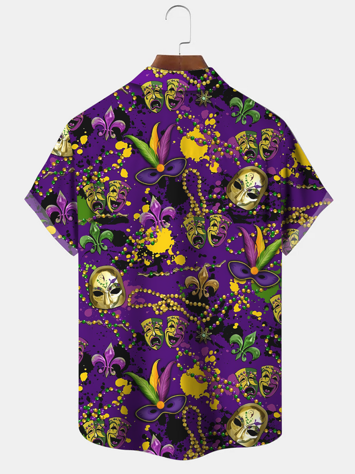 Alohadaddy Mask Carnival Button Pocket Casual Short Sleeve Shirt