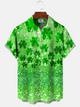 Alohadaddy Four-Leaf Clover Plant Leaves Button Pocket Casual Short Sleeve Shirt