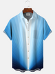 Alohadaddy Gradient Geometric Stripes Button Pocket Casual Short Sleeve Shirt
