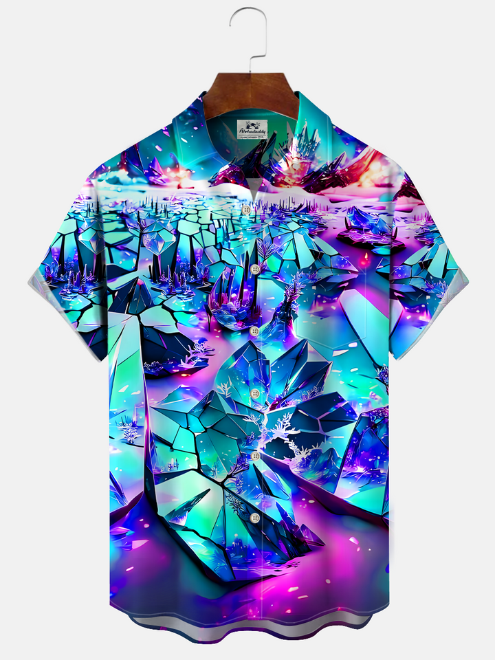Alohadaddy Geometric Gradient Button Pocket Casual Short Sleeve Shirt