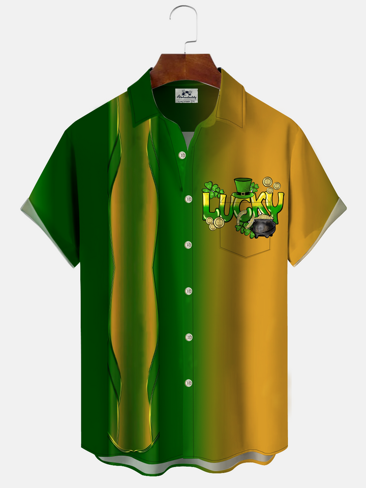 Alohadaddy Gradient Carnival Button Pocket Casual Short Sleeve Shirt