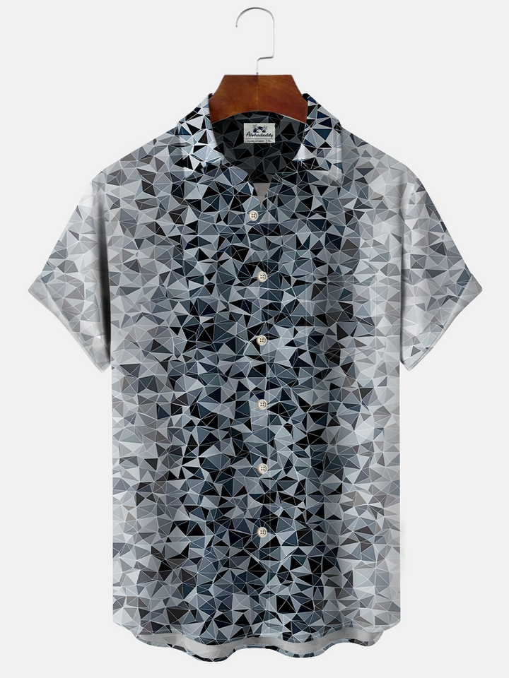 Alohadaddy Geometric Gradient Button Pocket Casual Short Sleeve Shirt
