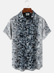 Alohadaddy Geometric Gradient Button Pocket Casual Short Sleeve Shirt