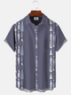 Alohadaddy Geometric Lines Buttons Pockets Casual 50S Bowling Commuter Short Sleeve Shirt