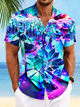 Alohadaddy Geometric Gradient Button Pocket Casual Short Sleeve Shirt