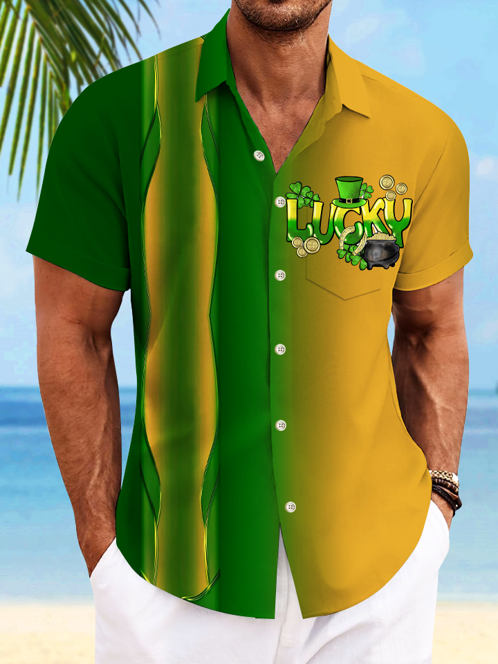 Alohadaddy Gradient Carnival Button Pocket Casual Short Sleeve Shirt