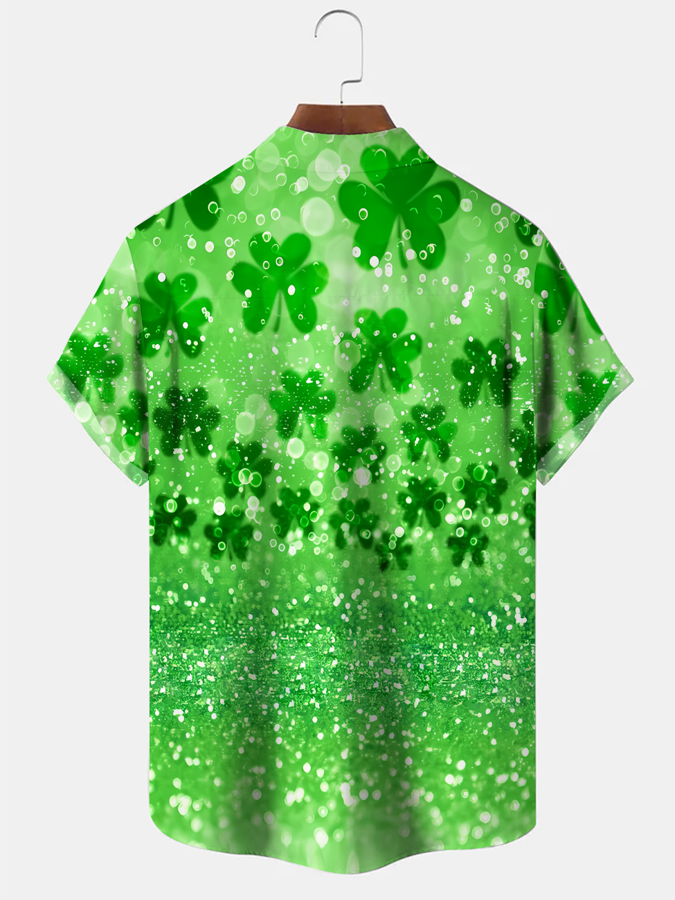 Alohadaddy Four-Leaf Clover Plant Leaves Button Pocket Casual Short Sleeve Shirt