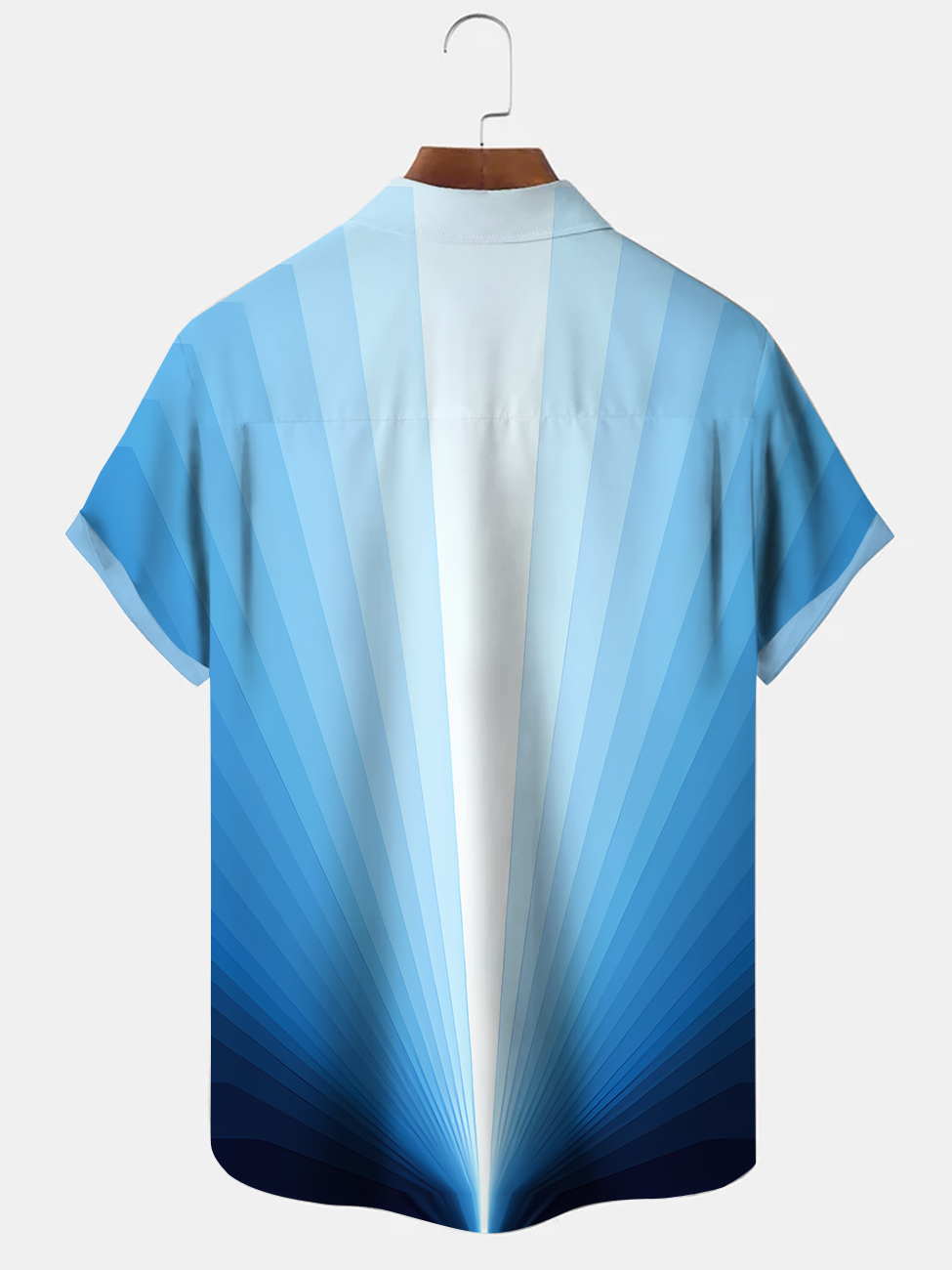 Alohadaddy Gradient Geometric Stripes Button Pocket Casual Short Sleeve Shirt