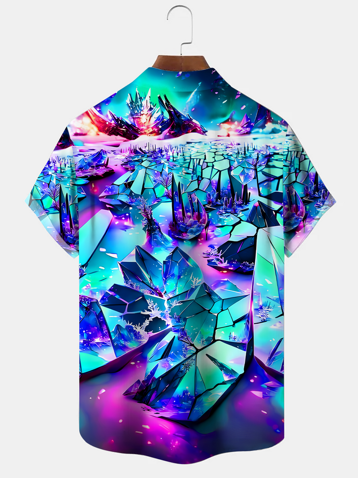Alohadaddy Geometric Gradient Button Pocket Casual Short Sleeve Shirt