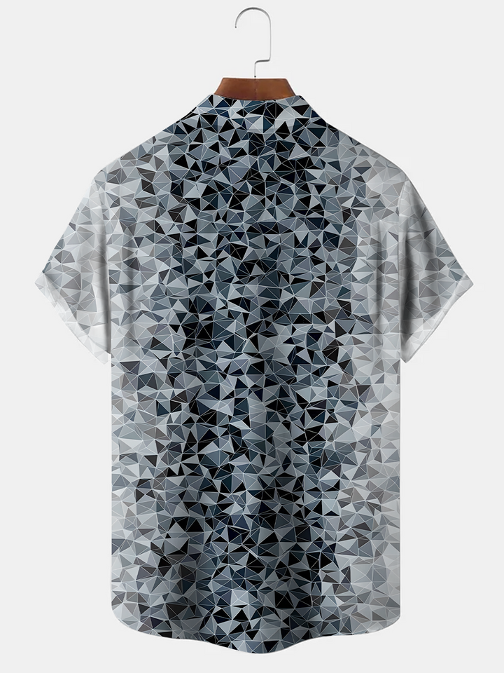 Alohadaddy Geometric Gradient Button Pocket Casual Short Sleeve Shirt