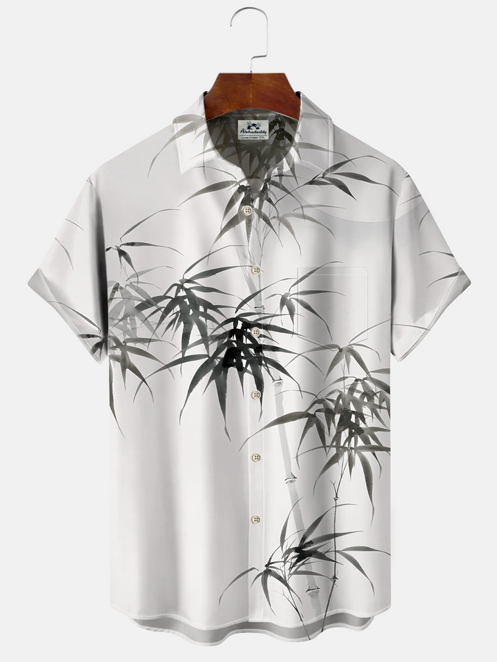 Alohadaddy Plant Bamboo Button Pocket Casual Short Sleeve Shirt