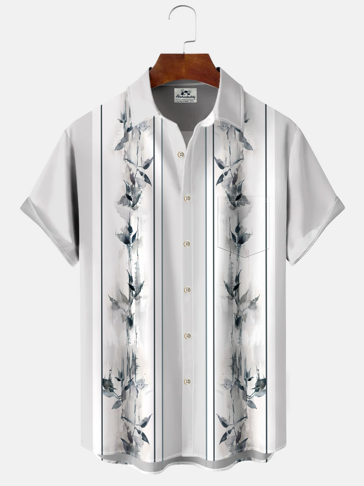 Alohadaddy Plant Button Pocket Casual 50S Bowling Commuter Short Sleeve Shirt