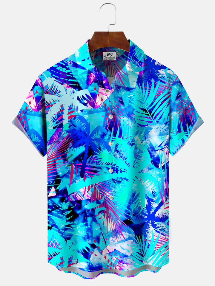 Alohadaddy Coconut Tree Plant Button Pocket Casual Short Sleeve Shirt