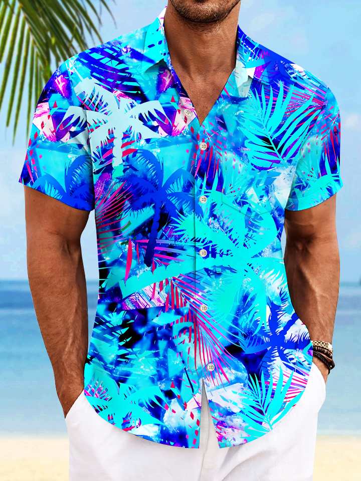 Alohadaddy Coconut Tree Plant Button Pocket Casual Short Sleeve Shirt