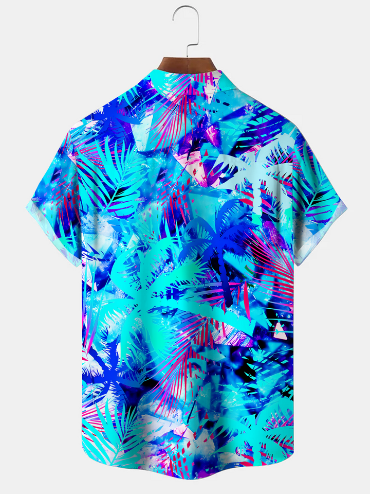 Alohadaddy Coconut Tree Plant Button Pocket Casual Short Sleeve Shirt