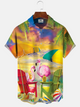 Alohadaddy Beach Coconut Tree Flamingo Button Pocket Casual Short Sleeve Shirt