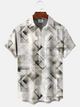 Alohadaddy Geometric Pattern Button Pocket Casual Short Sleeve Shirt