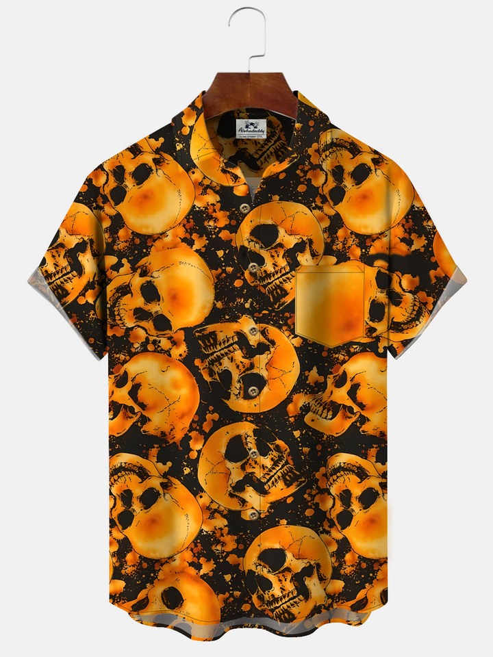 Alohadaddy Skull Button Pocket Casual Short Sleeve Shirt