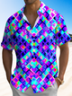 Alohadaddy Geometric Pattern Fluorescent Geometric Button Pocket Casual Short Sleeve Shirt
