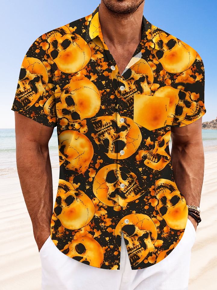 Alohadaddy Skull Button Pocket Casual Short Sleeve Shirt